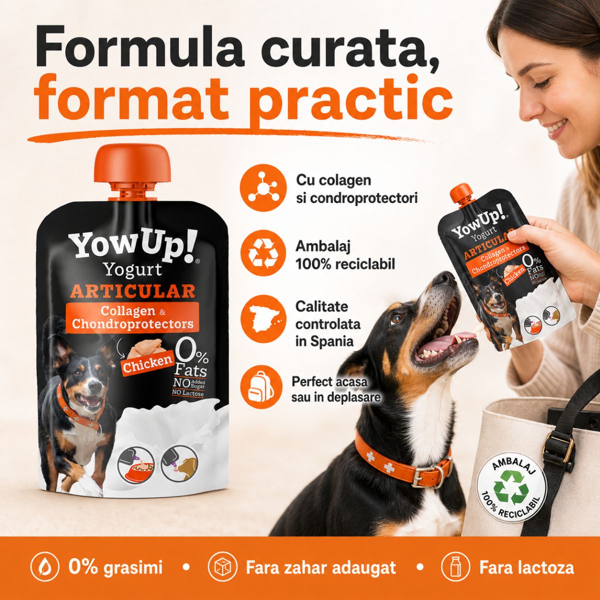 YOWUP! Yogurt Articular, XS-XL, Pui, recompense funcționale câini, sistem articular, (topping), 115g - imagine 4